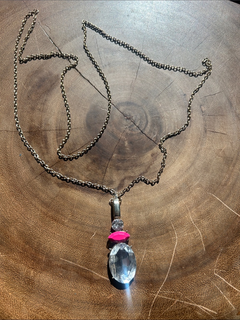 Women’s Pendant Necklace with Clear Crystal and Pink Accent